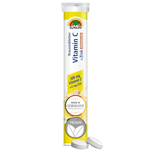 SUNLIFE Vitamin C & Zink Brausetabletten hochdosiert - 1x17 Tabletten - Brausetabletten mit Zitronen Geschmack - Nahrungsergänzungsmittel für Immunsystem - pro Tagesdosis 300 mg Vitamin C & 5 mg Zink