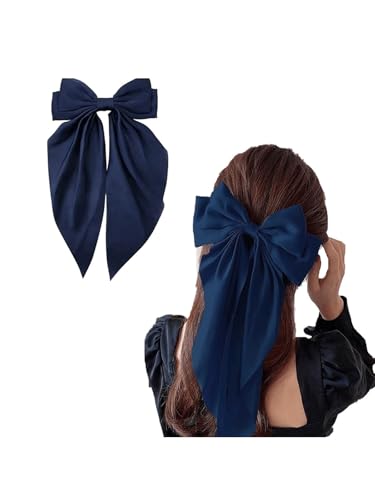 Image of FilterFashion Large Satin Hair Bow Clip 11.5 Inch - Classy Hair Accessory for Special Events, Photoshoots & Gifts(Navy Blue-1Pcs)