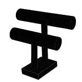 Flexzion Black Velvet Hovering 2 Tier T-bar Jewelry Stand Display Storage Store Rack - Removable Necklace Bracelet Earring Bangle Pendants Anklet Tower Watch Key Holder Organizer for Women Men Girl