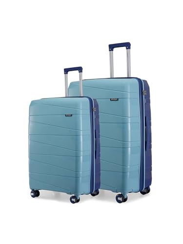 Image of Provogue Azure Hard-Sided PP Set of 2 Luggage Suitcase | Expandable Space with 8 Wheels Trolley Bags for Travel | Lightweight with Combination Lock | 5 Year Warranty (Saphire Blue /Peacock Blue)
