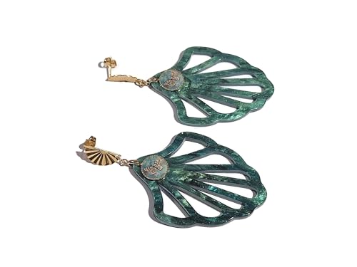 Pendientes de resina y laton concha oro para mujer bisuteria elegante