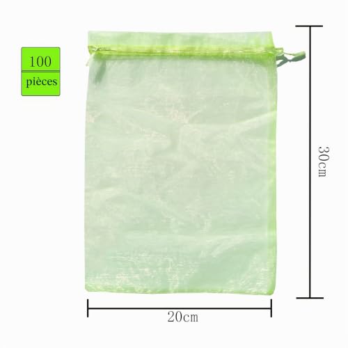 LINSOCLE Sachet Protection Raisin,100 pièces Sac de Protection Fruits, Sachets en Organza Respirant avec Cordon de Serrage 30cm x 20cm pour Potéger Les Grappes de Raisin des Frelons et des Oiseaux – vue 3