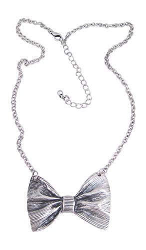 Adorable New Silver Tone Bow Tie Bowtie Necklace Retro Look