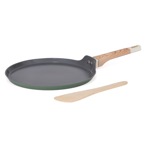 Image of Kreme Ceracook Ceramic Coated Granite Flat Tawa 28cm, ISI Certified Dosa Tawa, Forged Aluminium Body, Gas & Induction Compatible, Non Toxic, PFAS & PTFE Free, 1 Year Warranty, Olive Green