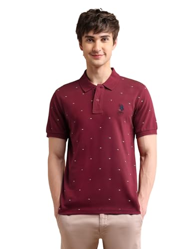 Image of U.S. POLO ASSN. Printed Regular Fit Polo T Shirts for Men - 100% Cotton, Half Sleeves Mens Tshirt