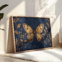Tableau papillon doré 70x100cm vintage chic pour une décoration intérieure luxueuse
