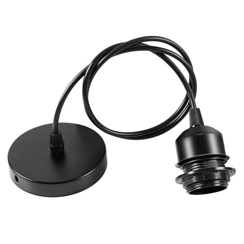 Niviy Suspension Luminaire E27 Douille Ampoule avec Cable de 100 cm E27 Porte Lampe Suspension Douille e27 avec Fixation Plafonnier Accessoire Suspension Noir pour Cuisine Bar Café 1pcs