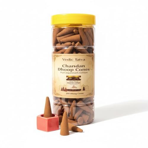 Image of Sandalwood Dhoop Cones for Pooja - Premium Pack of 200 | Natural Chandan Dhoop Cones Made with Pooja Flowers & Agarwood Blend | Long-Lasting Fragrance for Meditation, Prayer & Aromatherapy