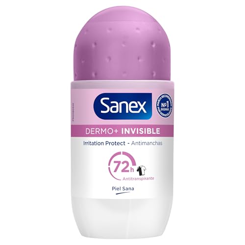 Sanex Dermo+ Invisible Desodorante Antitranspirante Roll-On 72 Horas 50ml – protección eficaz contra el sudor y el mal olor – dermatológicamente testado – contiene 0% alcohol* – protege de las manchas
