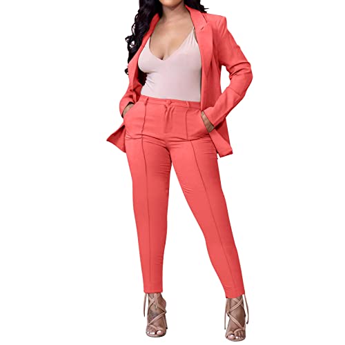 GETOUT Traje elástico para mujer de color sólido con cuello de solapa grande, traje de pantalón, traje de entrevista de trabajo, ropa para mujer, rosa, S