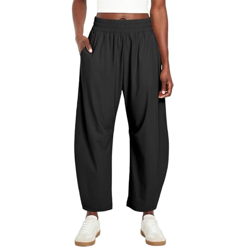 Yioaga Barrel Pants Women Baggy Wide Leg Elastic Waisted Sweatpants Athletic Clothes Lounge Palazzo Trouser with Pockets(Black M)