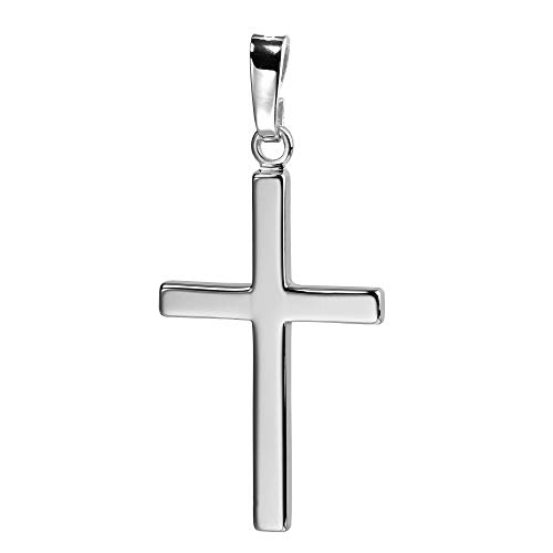 JEVELION Kreuz-Anhänger für Damen, Herren und Kinder als Kettenanhänger 585 Weiss-Gold 14 Karat in Hochglanz mit Schmuck-Etui