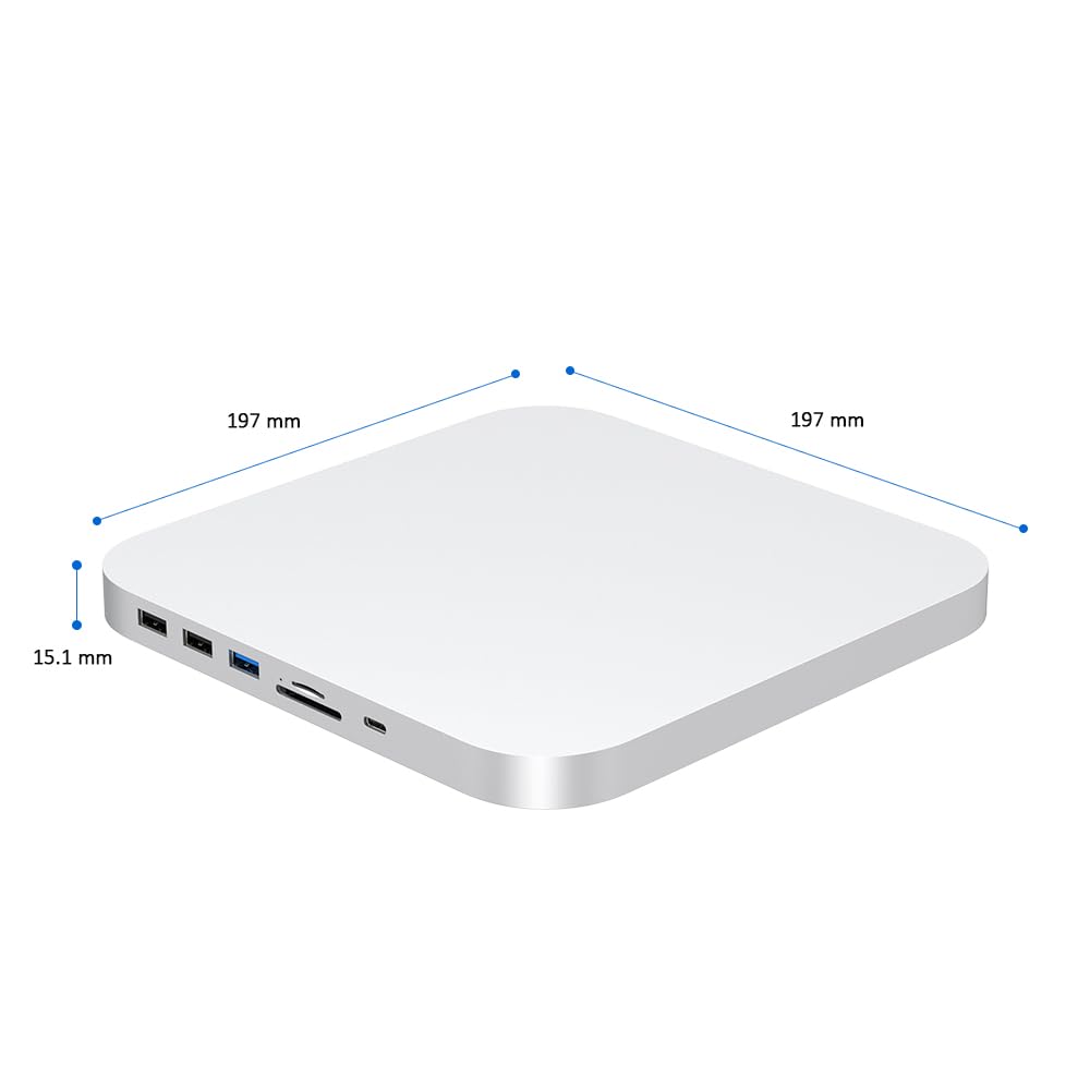 Qwiizlab Hub USB-C con carcasa SSD, estación de acoplamiento para Mac Studio Mac mini M2/M1/Intel, HDMI 4K, tipo C 10 Gbps, lectores de tarjetas de 104 MB/s, se adapta a M.2 PCIe SATA y NVMe SSD