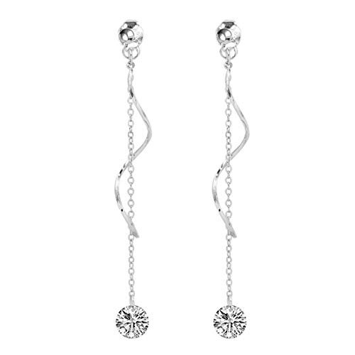 SLUYNZ 925 Sterling Silver CZ Droplet Dangle Earrings Chain for Women Teens Wedding Bridal Dangle Earrings Curved Tassel