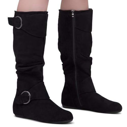 Shoe Land Bettyy Women's Knee High Boots Pull on Fall Weather Slouchy Flat Boots3
