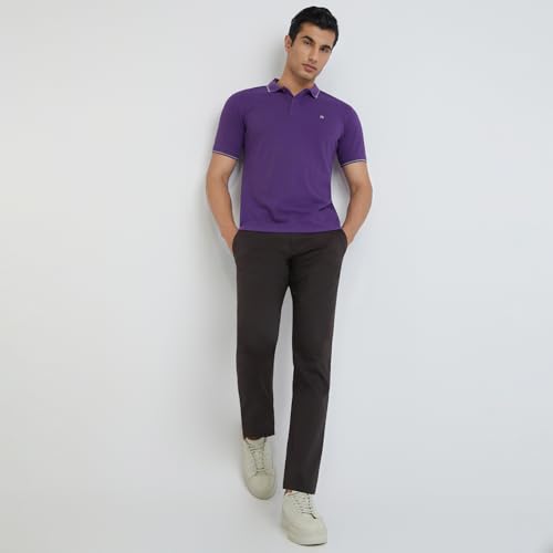 Image of Raymond Contemporary Fit Pure Cotton Solid Pattern Polo Neck Casual T-Shirt