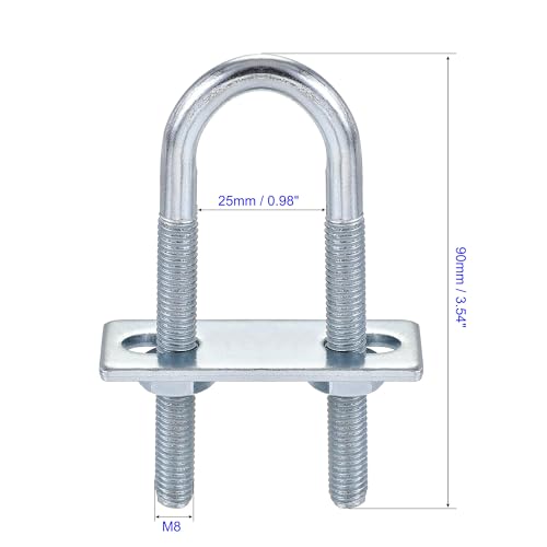 MACHSWON Round U-Bolt,2 Set Zinc Plated Alloy Steel M8 U Bolts 25mm(1") Inner Width 90mm Length with Nuts and Frame Plate for Automobiles Boat Trailer - Image 2