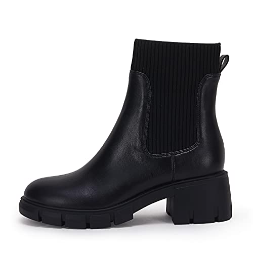Image of Ruanyu Womens Platform Ankle Boots Elastic Chunky Block Heel Chelsea Booties Lug Sole Non-Slip Combat Shoes