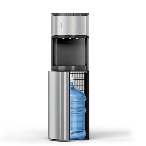 Manastin Bottom Loading Water Cooler Dispenser for 3-5 Gallon Bottles, 3 Temperature - Hot, Cold & Room Water with Child Lock, Ideal Design for Home & Office, Satin Silver
