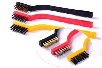 VIEWIDE 3 Pcs Mini Wire Brush Set Brass Nylon Stainless Steel Bristles Household Cleaning Brush for Stove Burner Tiles Tap (Multicolor), Pack of 3