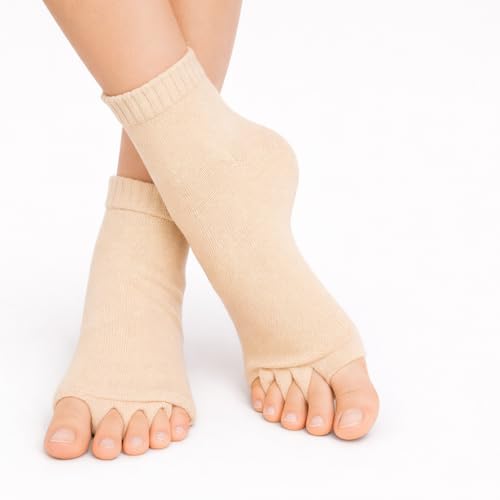 Image of Foot Alignment Orthopedic Cotton Socks for Men & Women | Five Toe Separator | Foot Pain Relief | Bunion Corrector | Plantar Fasciitis Support |Free Size | DarkGray-Beige | 2 Pair | UK8-11