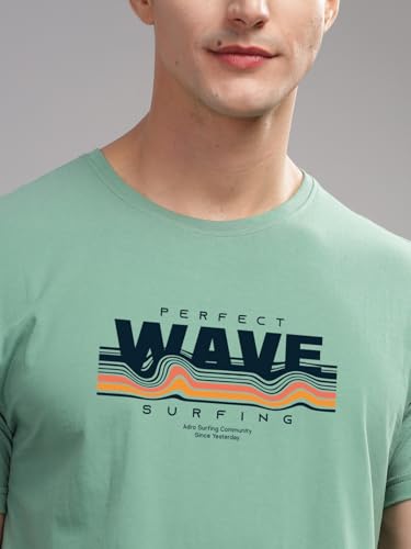 Image of ADRO Mens Printed T Shirt | The Super Soft Tshirt in India| Pure Cotton Lycra Breathable Fabric| 4 Way Stretch smart tech Fabric| Round Neck T-Shirt (Also in Plus Size) RN25-ST-WAVE-NB