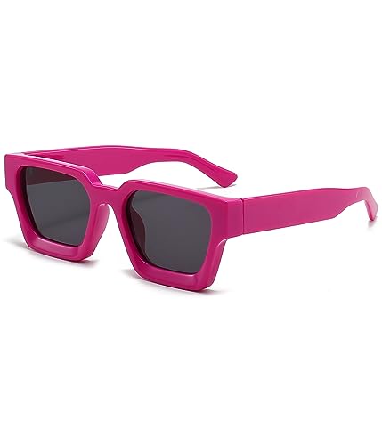 EYLRIM Thick Square Frame Sunglasses for Women Men Fashion Chunky Rectangle Sun Glasses Black Shades(191 Rose Red/Grey)