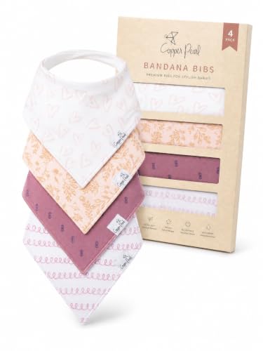 Image of Copper Pearl Baby Bibs 4 Pack, Printed Bandana Drool Bibs for Baby Girl & Boy, Soft Cotton Drooling Teething Bibs