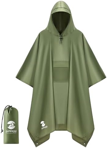 SaphiRose Extra Thick Hooded Rain Poncho Double Layer Waterproof ...