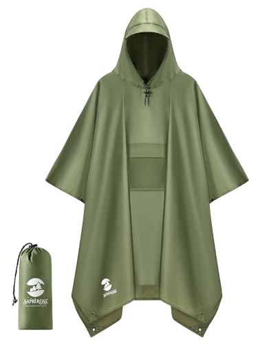 Image of SaphiRose Extra Thick Hooded Rain Poncho Double Layer Waterproof Raincoat Jacket for Men Women Adults