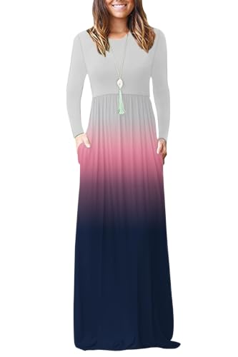 Image of AUSELILY Womens Long Sleeve Maxi Dress Casual Empire Waist with Pockets | Versatile year round long dress for spring, fall, winter, available in floral prints and solids