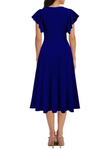 Image of WOOSEA Women's Ruffle Short Sleeve Deep V Neck A Line Swing Flared Cocktail Party Midi Dress