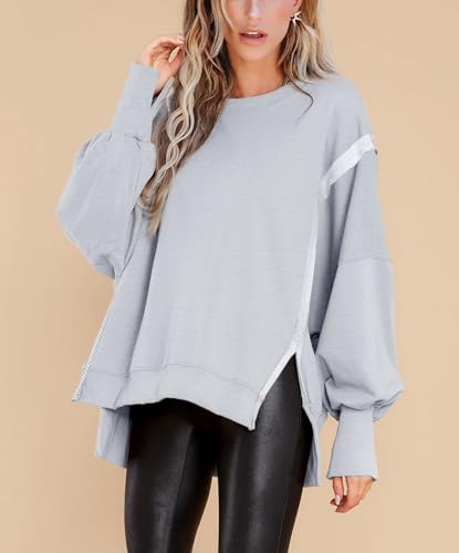 Image of BWQ Womens Oversized Sweatshirt Crewneck Long Sleeve Shirts Pullover Sweatshirts S-2XL