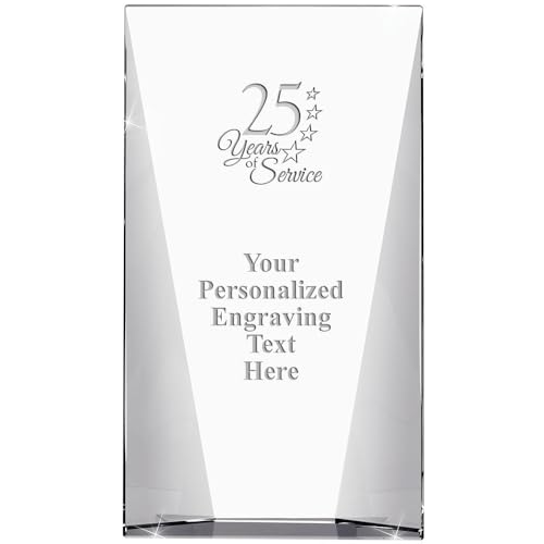 9" 25 Years of Service Custom Engraved Trophy - Waterfall Corporate Crystal - Years of Service Award for Employees - Corporate Awards - Personalized Engraving