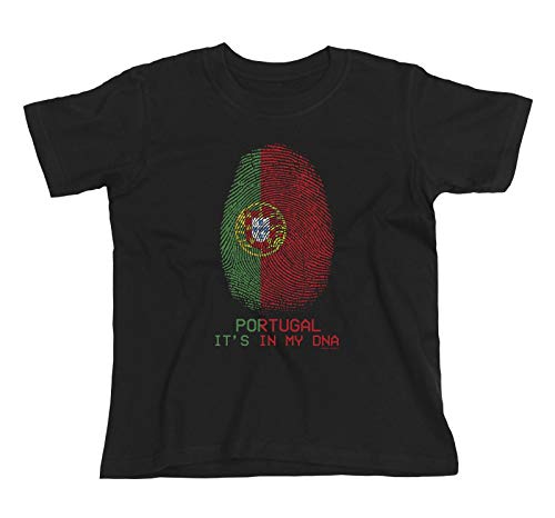 Boys or Girls Portugal 2022 Kids Football T-Shirt ITS in My DNA Fingerprint Flag Portuguese Euro Team Black