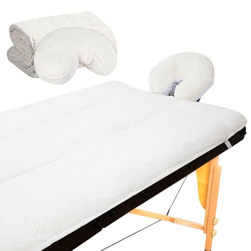 Oudain Fleece Massage Table Pad Set, 76 x 34 Inch Soft and Comfortable Massage Bed Pads, Thick Massage Table Pads Set Includes Pad and Face Rest Cover for SPA, Beauty Salon