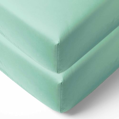 Image of Bacati - 2 Pack Solid Neutral 100% Cotton Percale Universal Baby US Standard Crib or Toddler Bed Fitted Sheets (Mint)