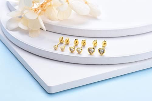 Sterling Silver Stud Earrings for Women Men Girls- Small Heart Shaped Cubic Zirconia Earrings Cartilage CZ Hypoallergenic Tragus Piercing Earrings for Girls (Silver/Gold/Pink)