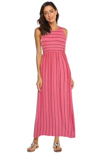 Image of Hount Women's Summer Sleeveless Striped Flowy Casual Long Maxi Dress with Pockets