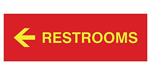 Signs ByLITA Basic Restrooms Left Arrow Directional Wall or Door Sign (Red/Yellow) - Small (1 Pack)