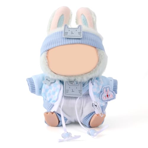 lasuroa Conjunto de Ropa para Muñecas 17 cm, Incluye Diadema Abrigo Suéter y Pantalones Cortos Accesorios Decoración de Peluche Kawaii, No Incluye Muñeca (Azul Claro)