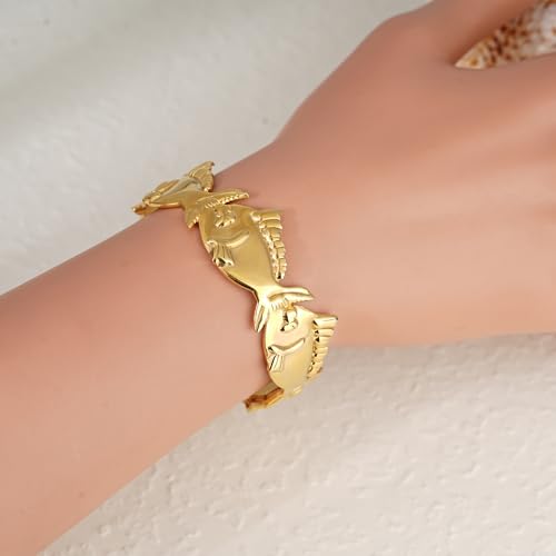 Gold Open Cuff Bangle Bracele Chunky Butterfly/Flower/Coral Reef Lightweight Bamboo Conch Crab Starfish Shell Cuff Bracelet Gift for Women3