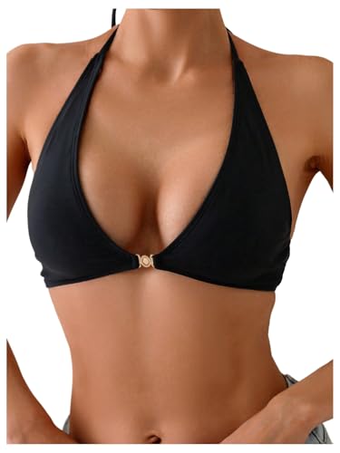 SOLY HUX Women's Halter Bikini Top Tie Back Bathing Suit Summer Beach Swimsuit Tops