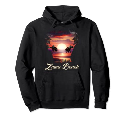 Puesta de sol vibrante en Zuma Beach en Malibú, California Sudadera con Capucha