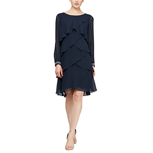 Image of S.L. Fashions Women's Long Sleeve Chiffon Short Cocktail Dress, Wedding Guest, Mother of The Bride (Petite and Regular Sizes)