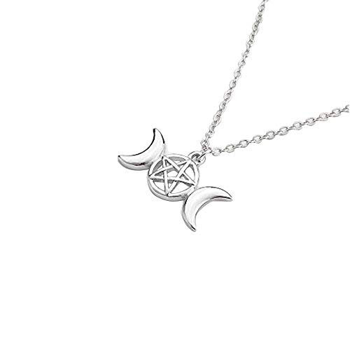 Triple Moon Goddess Pendant Necklace Pentacle Pentagram Wiccan Jewelry