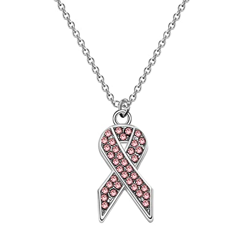 PLITI Breast Cancer Awareness Gift Cancer Survivor Gift Pink Ribbon Necklace I Have A Shitty Titty But I Will Survive Cancer Fighter Jewelry2