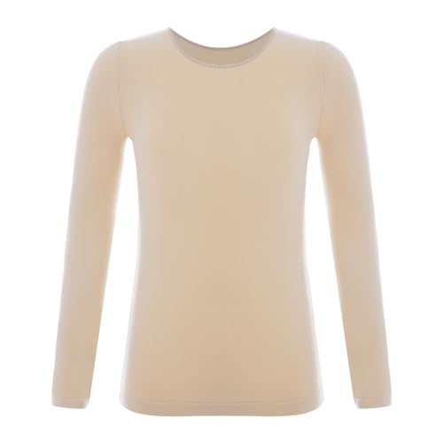 renvena Camiseta térmica para niña, ropa interior térmica, color piel, capa base, tops cálidos, manga larga, ropa de baile, Tipo A Color De Piel, 140 cm-152 cm/10-12 años