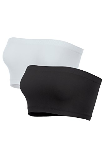 Kurve Seamless Bandeau Tube top - UV Protective Fabric, Rated UPF 50+ (Non-Padded) Made in USA, Black/White Set, X-Small/Medium