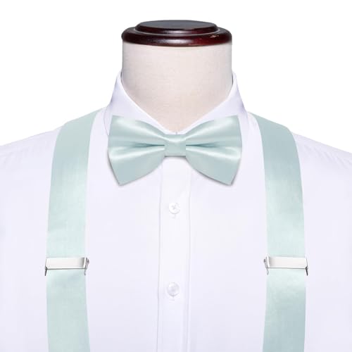 Image of Hi-Tie Men Suspender Bowtie Set Suspenders Pre-tied Bow Tie Pocket Square Cufflinks Adjustable Y Shape 6 Clips Braces Tuxedo